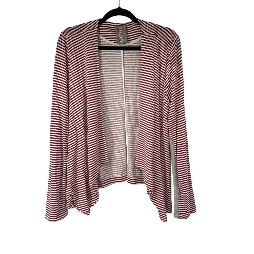 Dolan Red White Striped Nautical Open Cardigan Lightweight Sz L Women’s